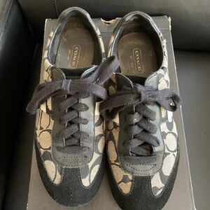 Coach Embossed Woman Sneakers In Black Grey And Silver Size 5.5